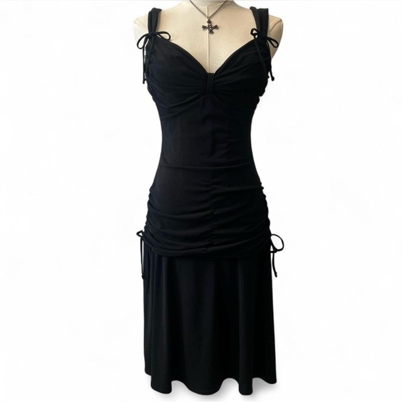 Laundry By Shelli Segal Dresses & Skirts - y2k Goth Babydoll Black Bow Ruched Midi Prom Dress Laundry Shelli Segal Size 6